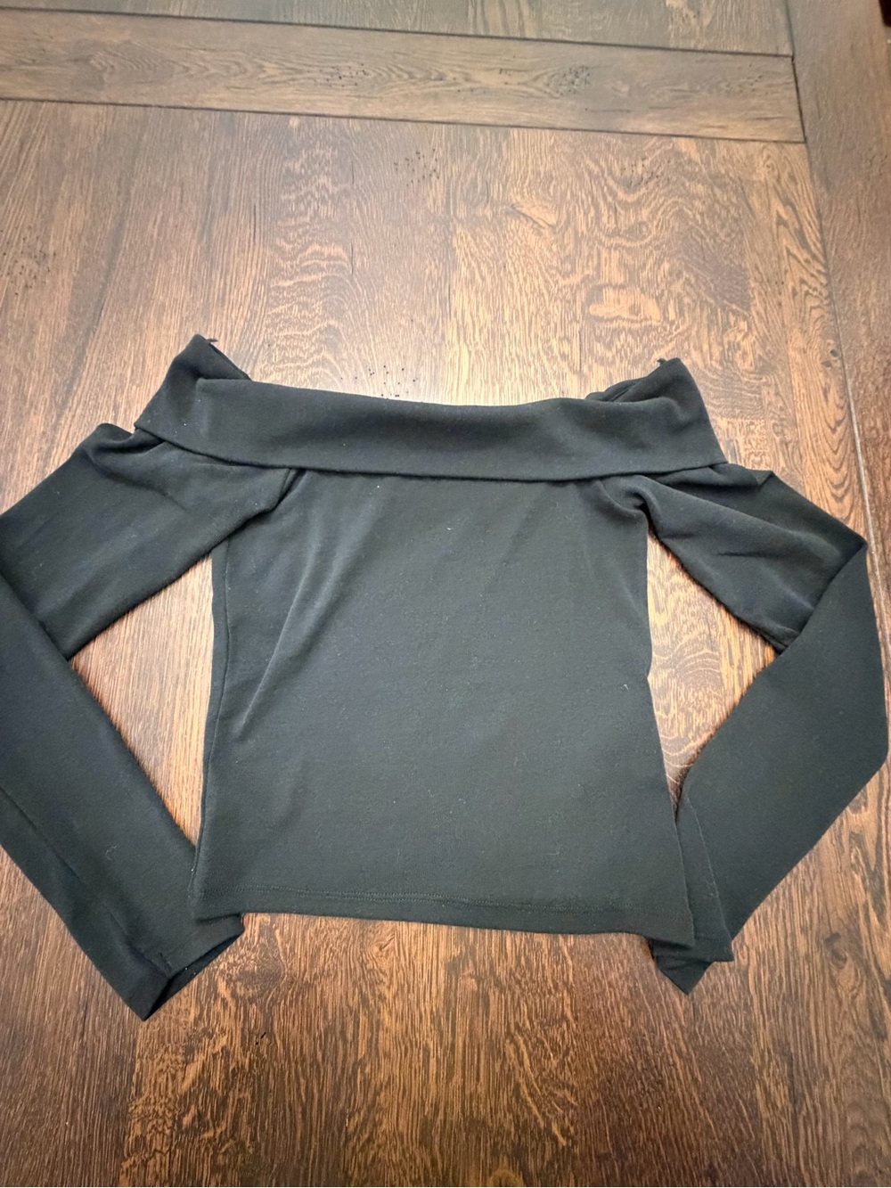 Off-the-Shoulder Black Women's Sweater - Classic Foldover Neck